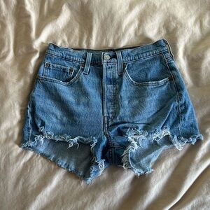 Levi’s 501 Blue Denim Distressed Women Shorts